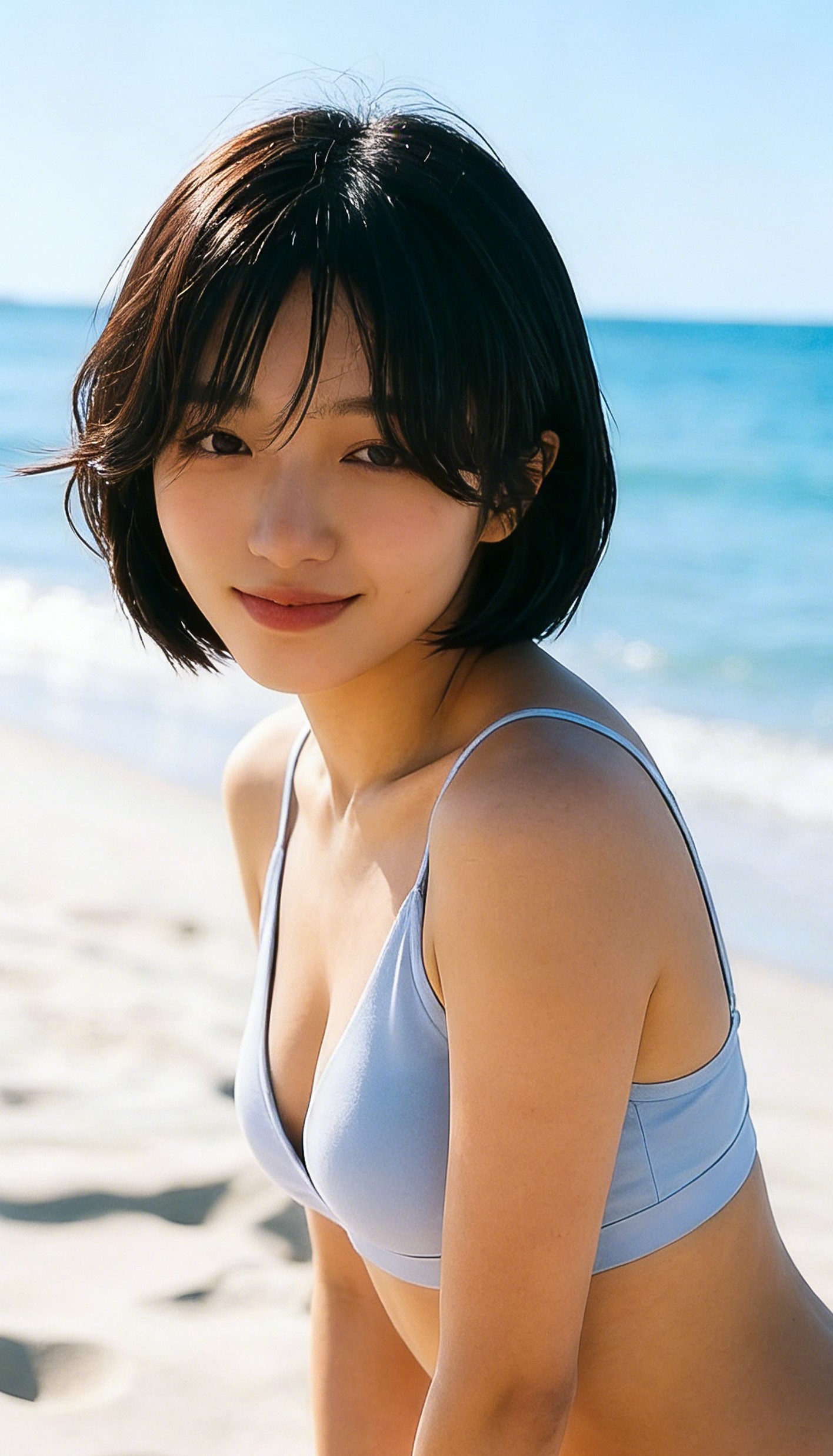 海滩迷人少女